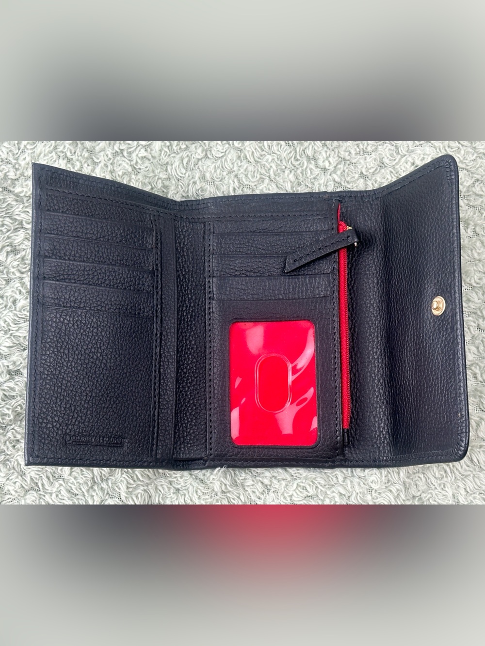 Dooney & Bourke Black Pebbled Leather Compact Wallet with Gold Plaque - Picture 14 of 14